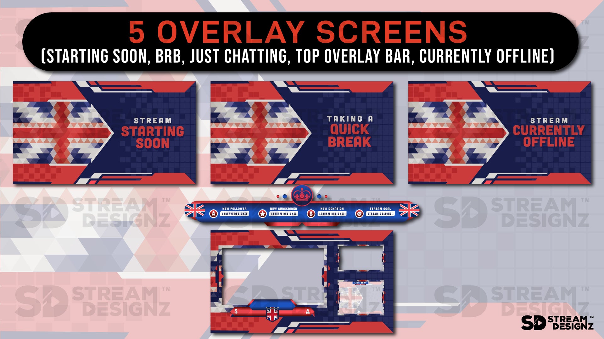 stream overlay package 5 overlay screens union jack stream designz