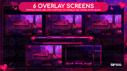 animated stream overlay package 6 overlay screens valentine lofi stream designz