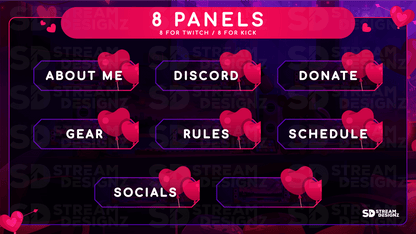 animated stream overlay package 8 panels valentine lofi stream designz