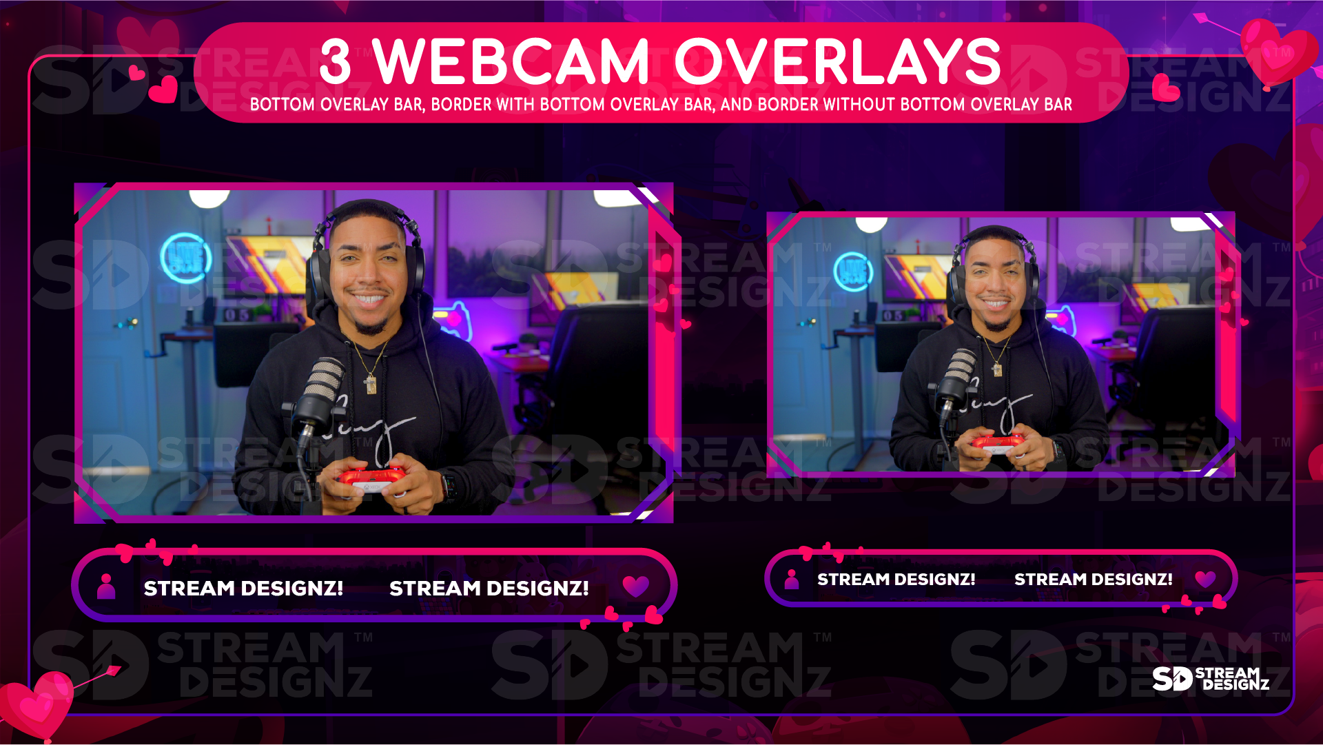 stream overlay package 3 webcam overlays valentine lofi stream designz