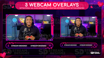 stream overlay package 3 webcam overlays valentine lofi stream designz