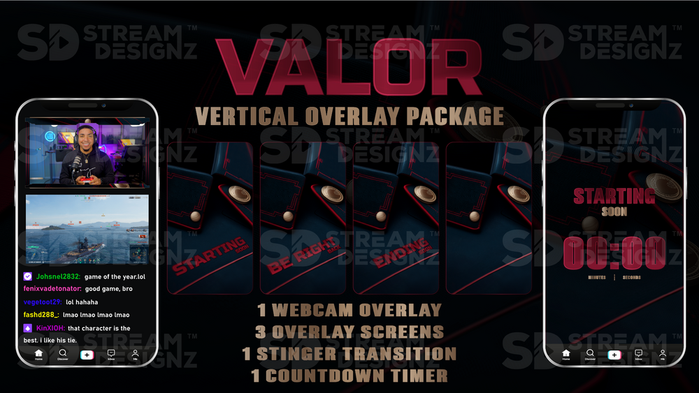 TikTok Vertical Stream Overlay Package - Valor | Stream Designz