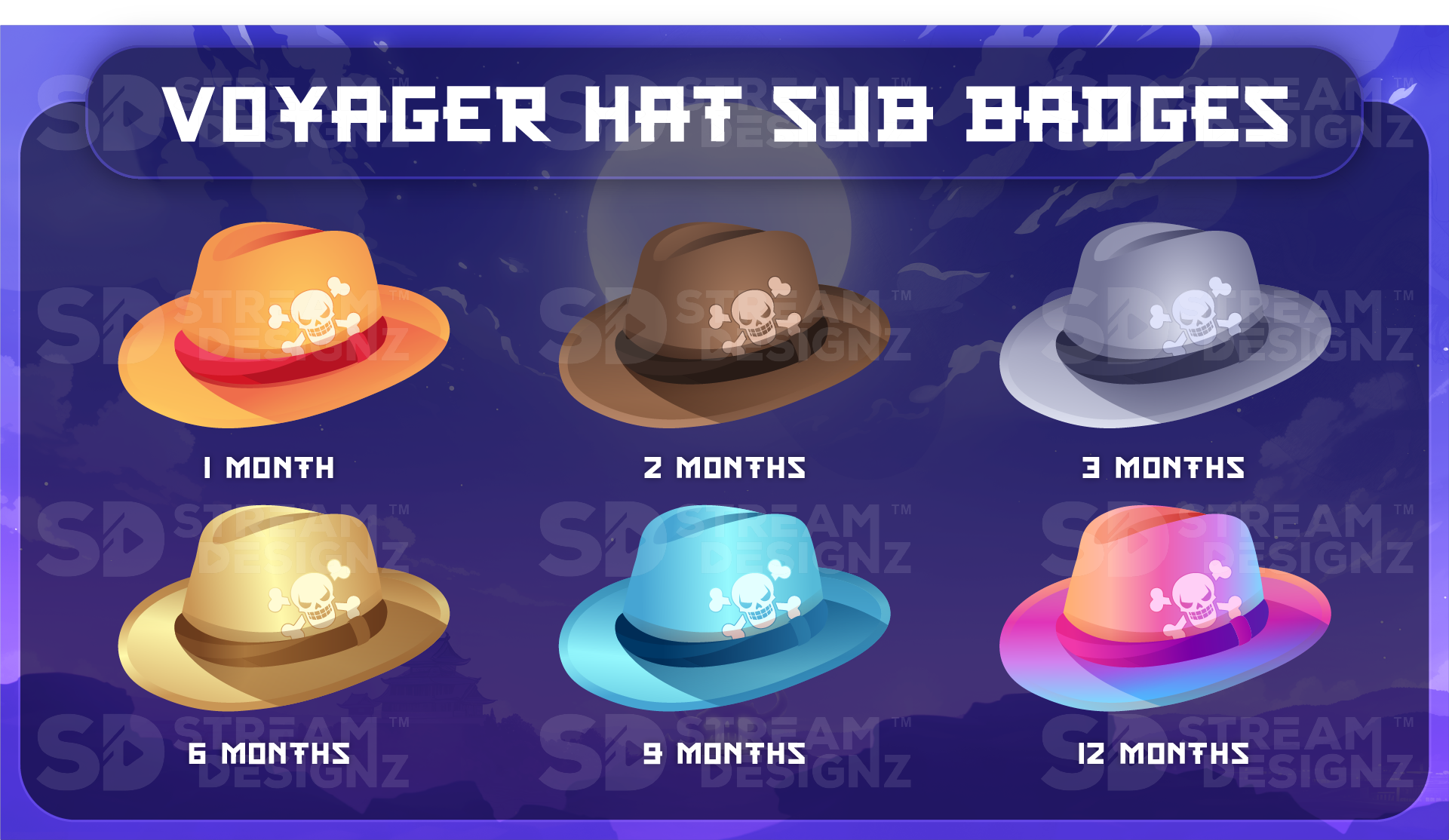 6 pack sub badges preview image voyager hat stream designz