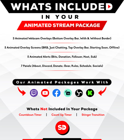 whats included in your package - animated stream overlay package - shadow - stream designz