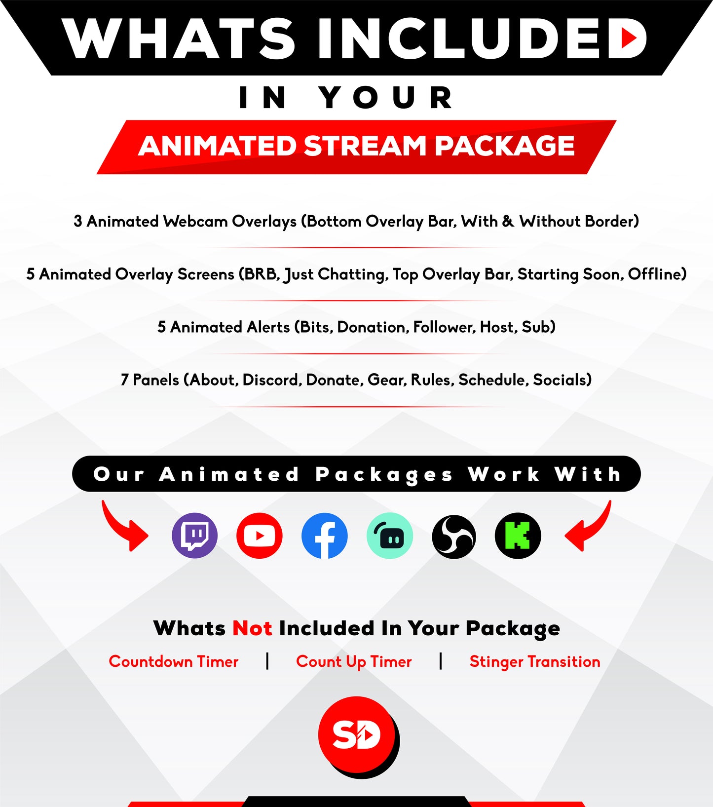 whats included in your package - animated stream package - monochrome - stream designz