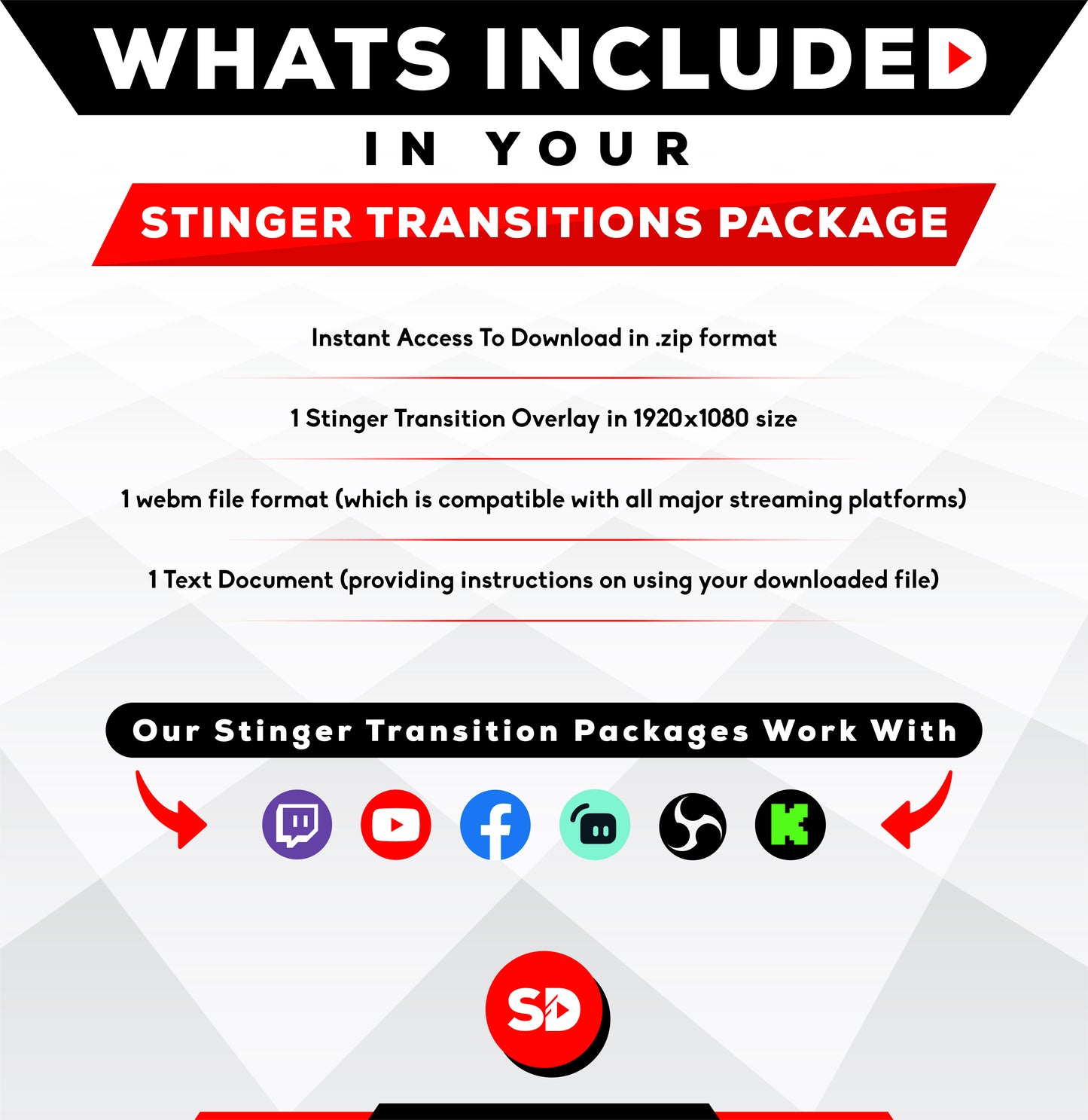 whats included in your package - stream designz - stinger transition - green arrow