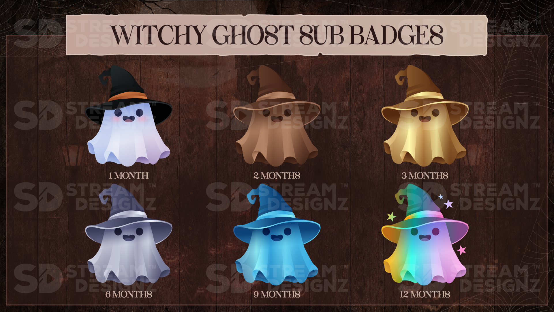 6 pack sub badges preview image witchy ghost stream designz
