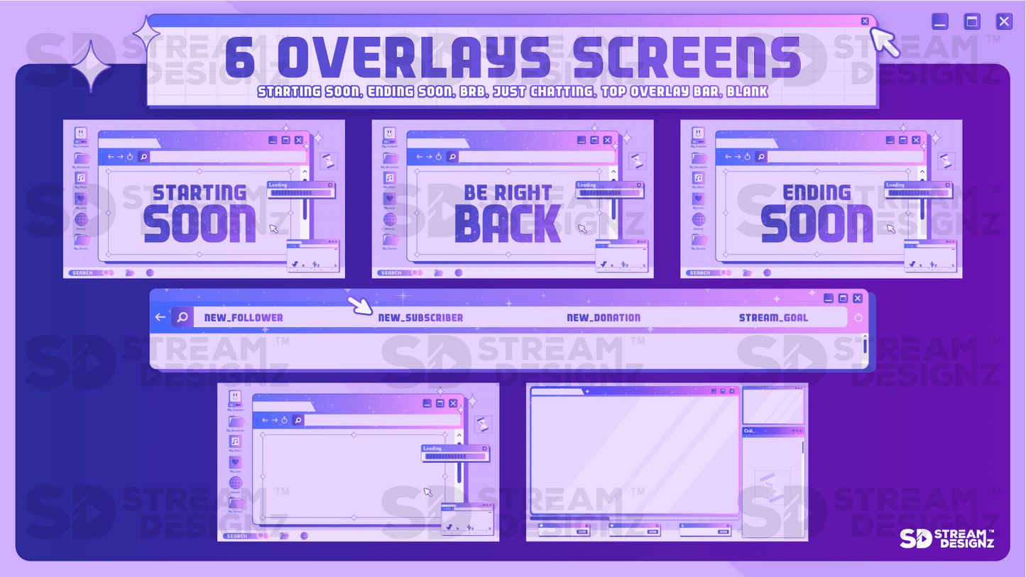 static stream overlay package 6 overlay screens y2k stream designz