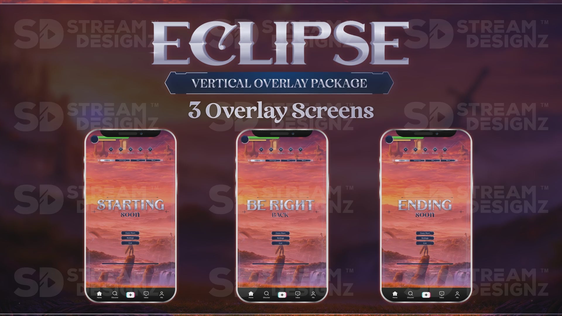 vertical stream overlay package 3 overlay screens eclipse stream designz