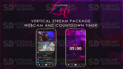 vertical stream overlay package webcam and countdown timer valentine lofi stream designz