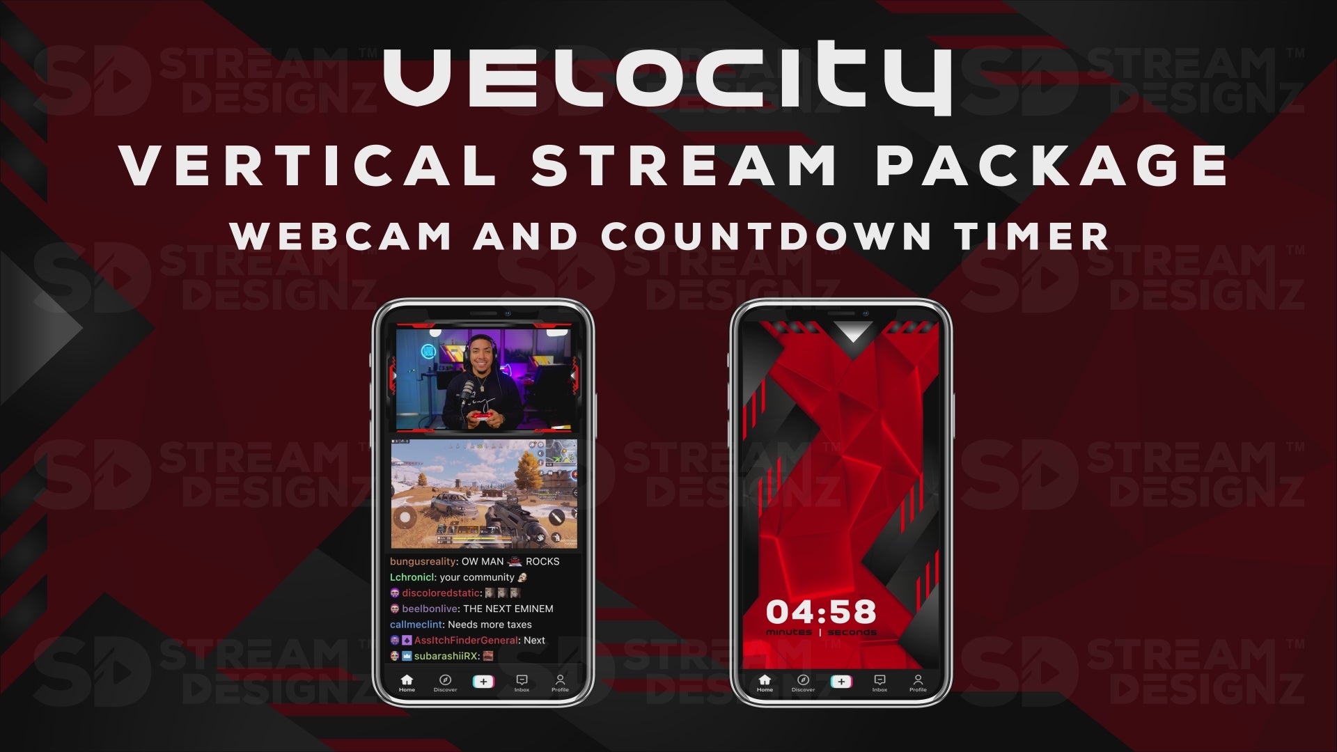 vertical stream overlay package webcam and countdown timer velocity stream designz