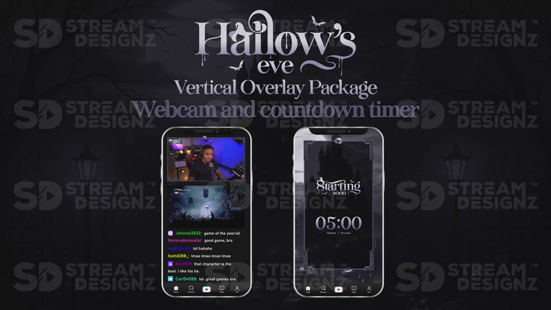 vertical stream overlay package webcam and countdown timer hallows eve stream designz