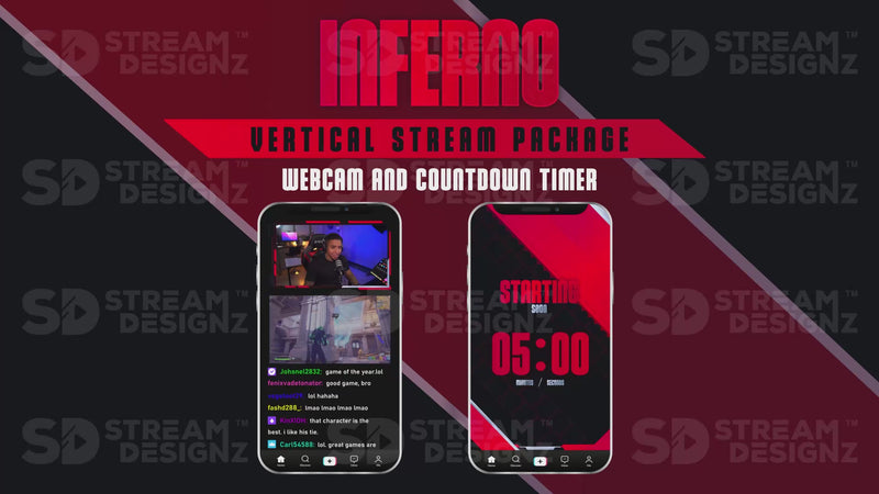 vertical stream overlay package webcam and countdown timer inferno stream designz