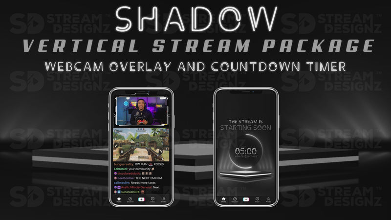 vertical stream overlay package webcam and countdown timer shadow stream designz