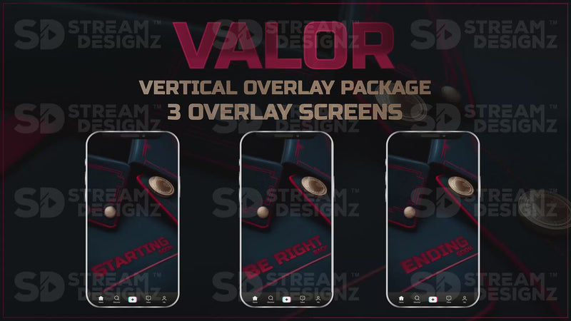 vertical stream overlay package 3 overlay screens valor stream designz