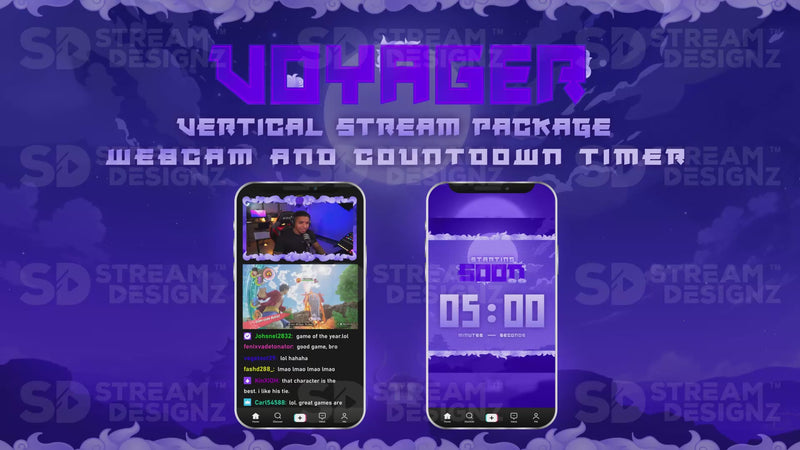 vertical stream overlay package webcam and countdown timer voyager stream designz