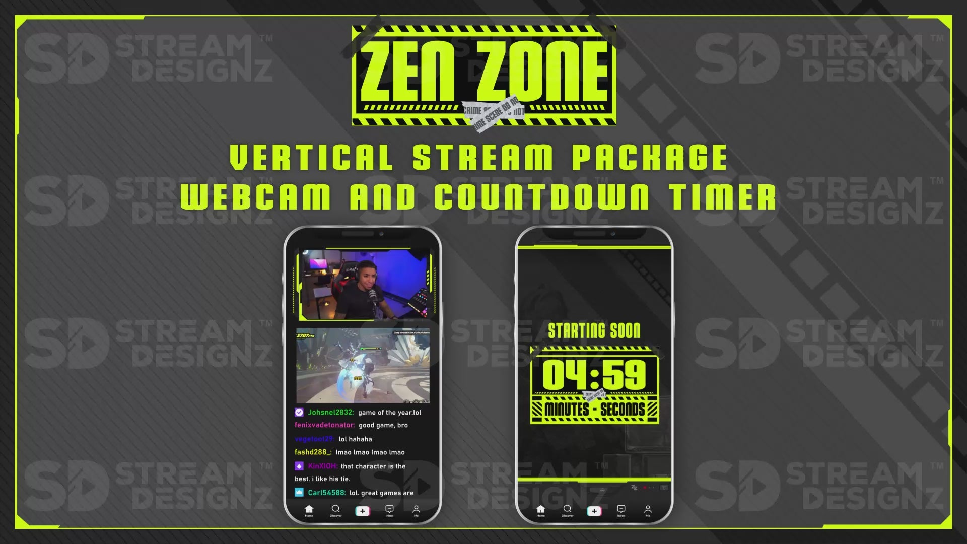 vertical stream overlay package webcam and countdown timer zen zone stream designz
