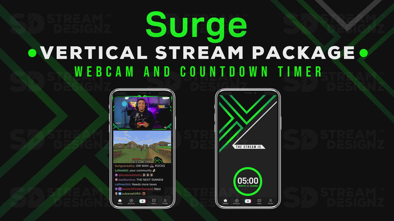 vertical stream overlay package webcam and countdown timer surge stream designz