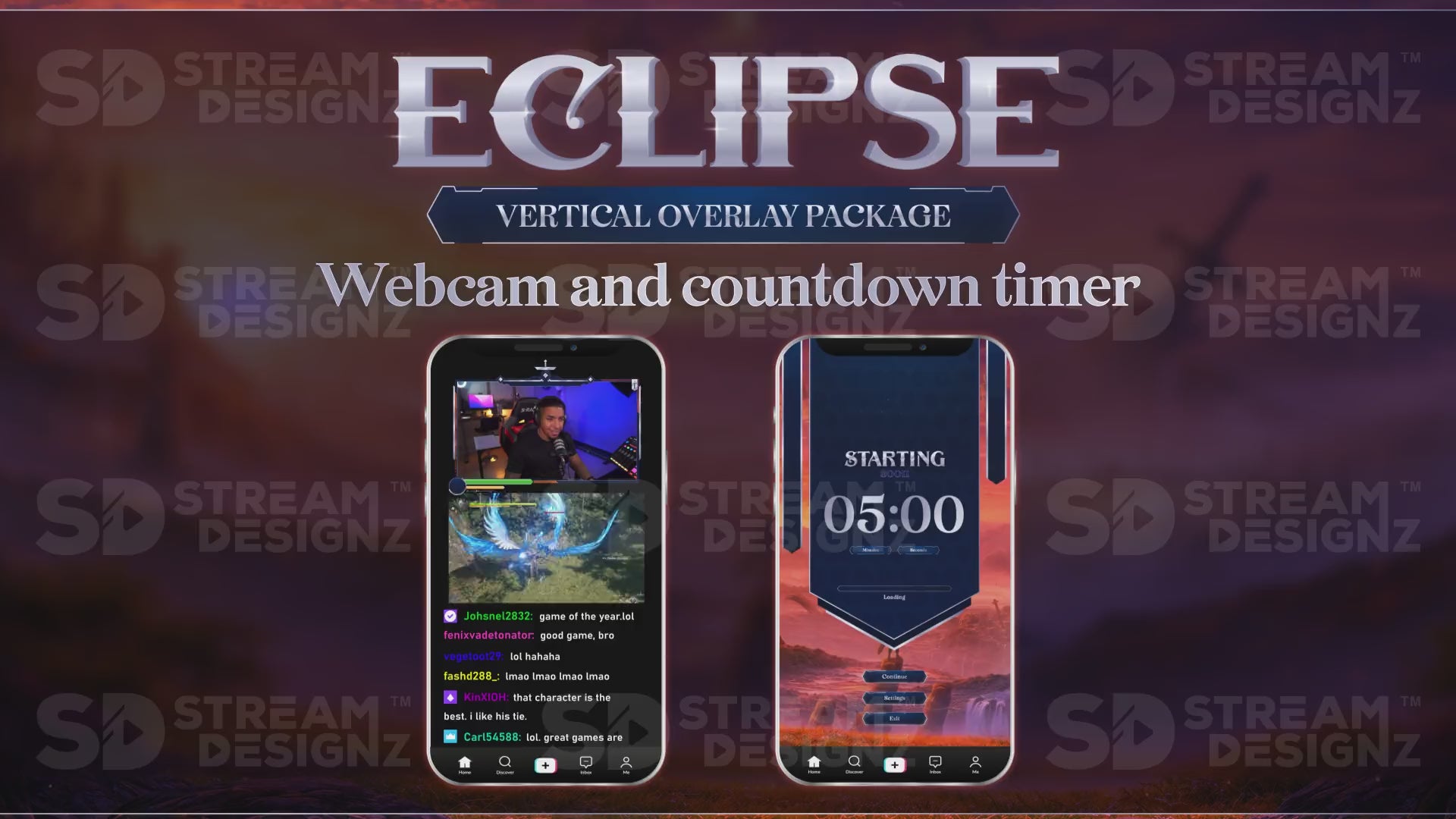 vertical stream overlay package webcam and countdown timer eclipse stream designz