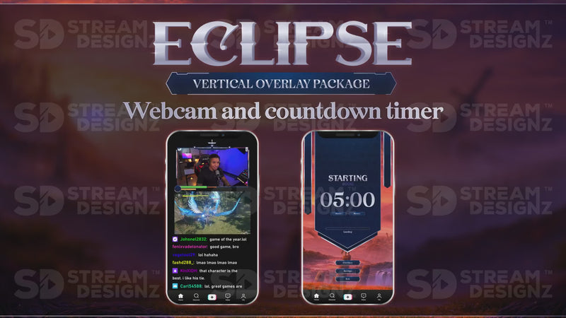 vertical stream overlay package webcam and countdown timer eclipse stream designz