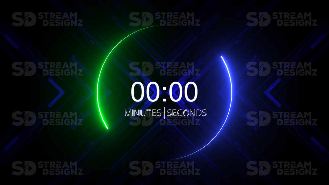 5 minute count up timer neon preview video stream designz