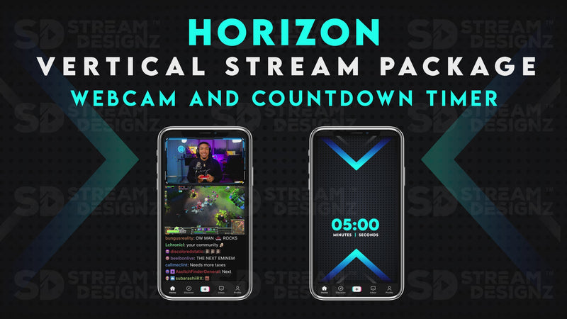 vertical stream overlay package webcam and countdown timer horizon stream designz