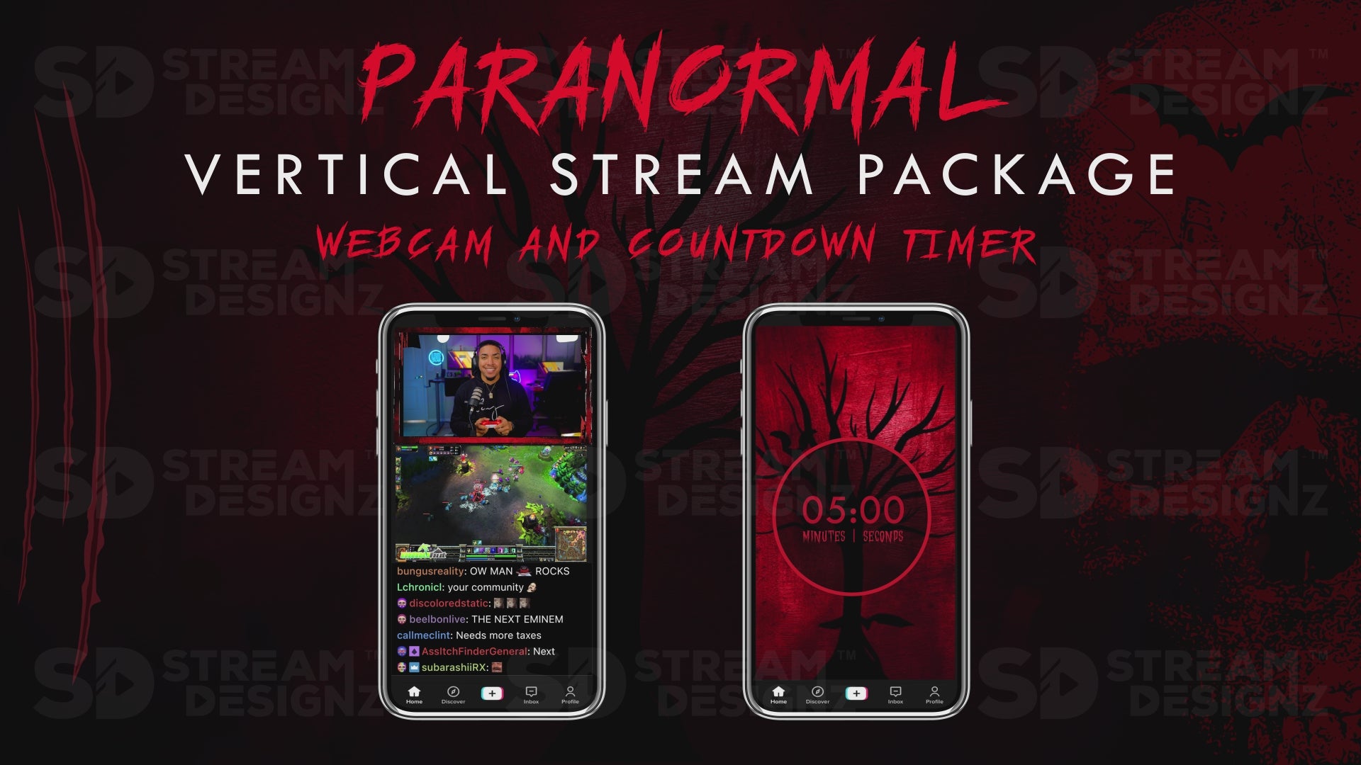 vertical stream overlay package webcam and countdown timer paranormal stream designz