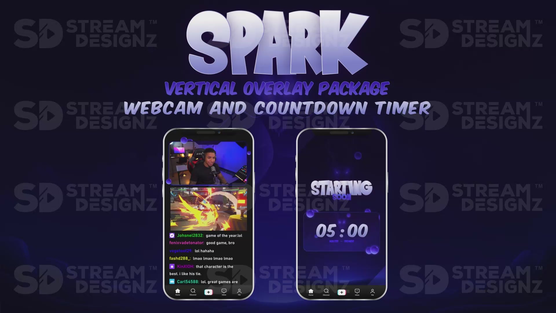 vertical stream overlay package webcam and countdown timer spark stream designz