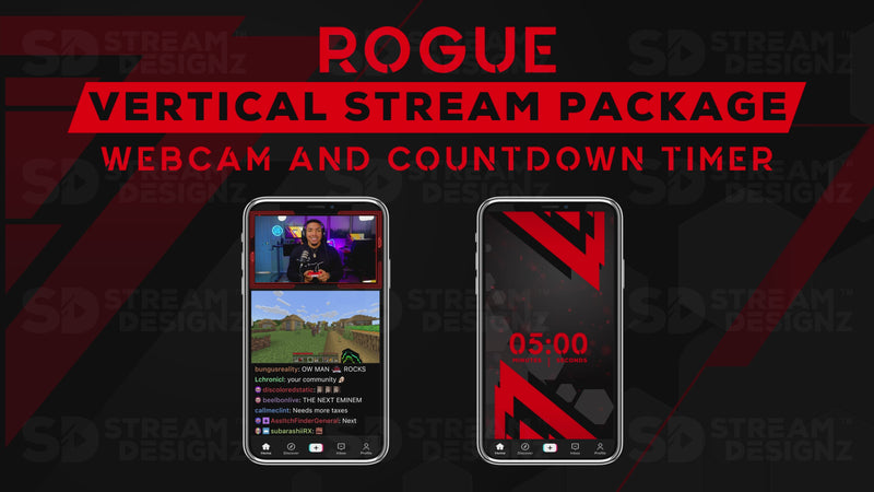 vertical stream overlay package webcam and countdown timer rogue stream designz