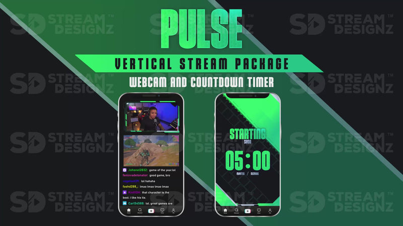 vertical stream overlay package webcam and countdown timer pulse stream designz
