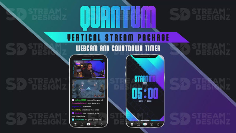 vertical stream overlay package webcam and countdown timer quantum stream designz