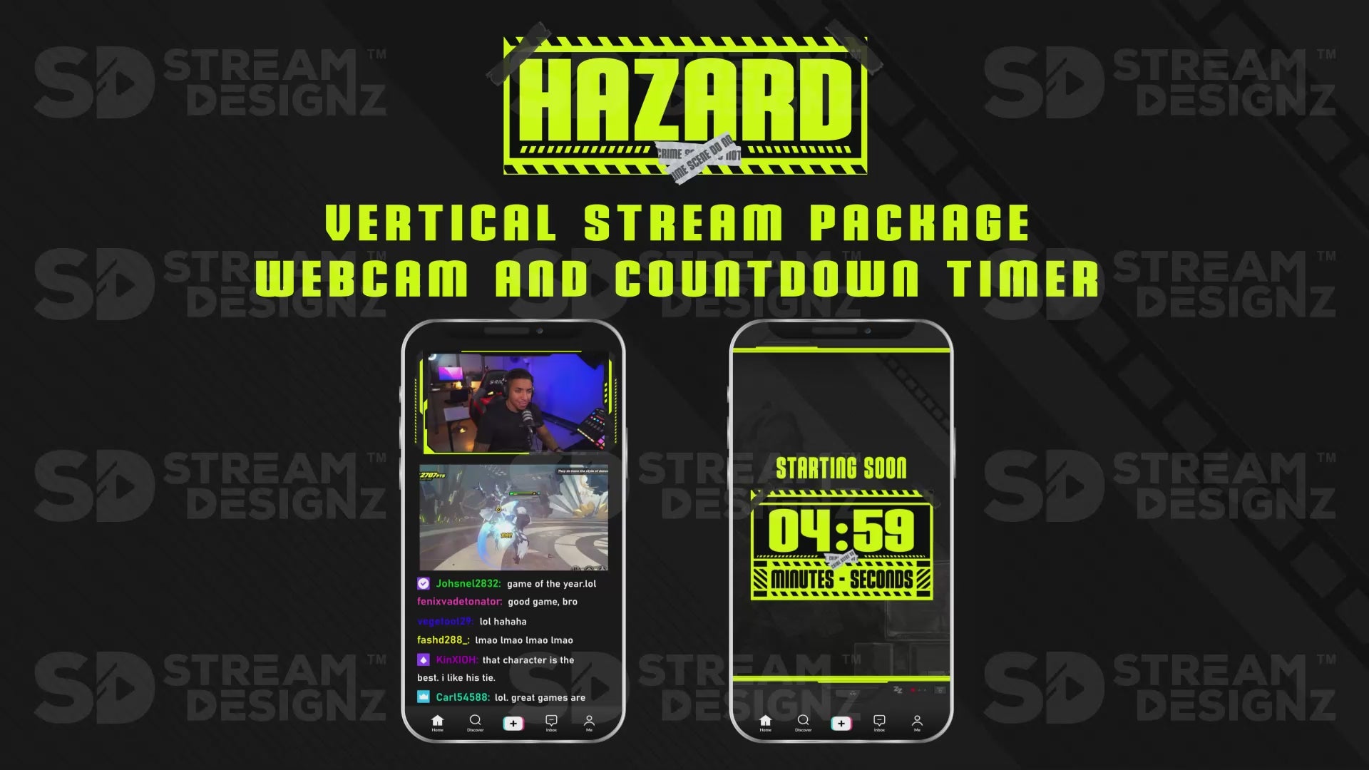 vertical stream overlay package webcam and countdown timer hazard stream designz
