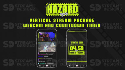vertical stream overlay package webcam and countdown timer hazard stream designz