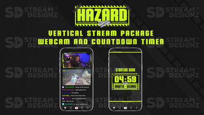 vertical stream overlay package webcam and countdown timer hazard stream designz