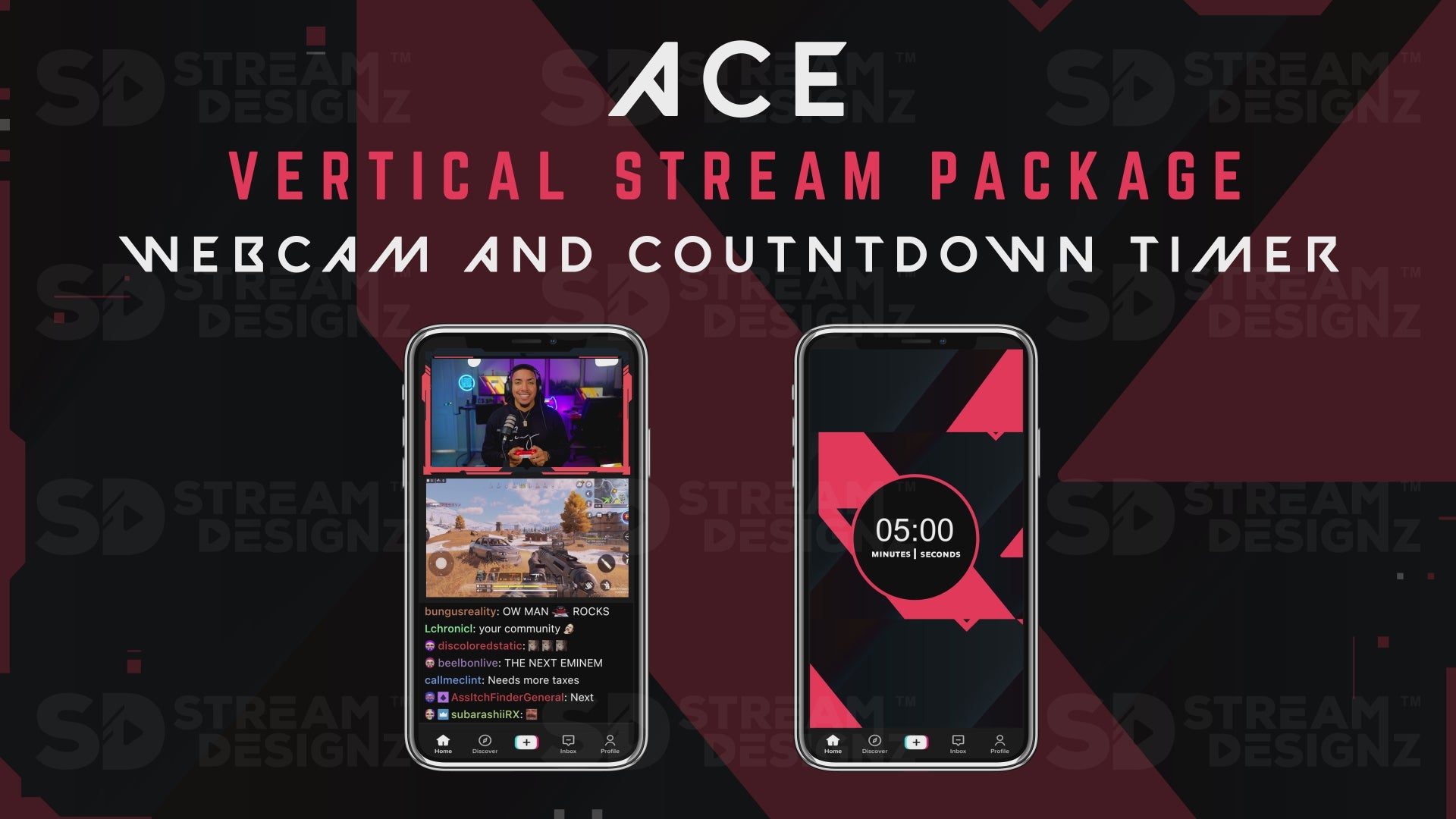 vertical stream overlay package webcam and countdown timer ace stream designz