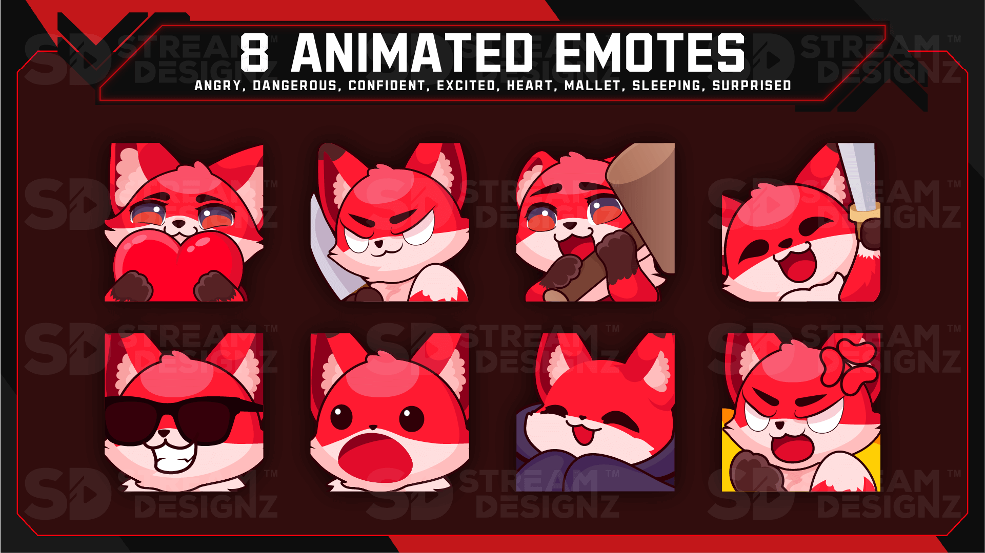 Ultimate stream package 8 animated emotes code red stream designz