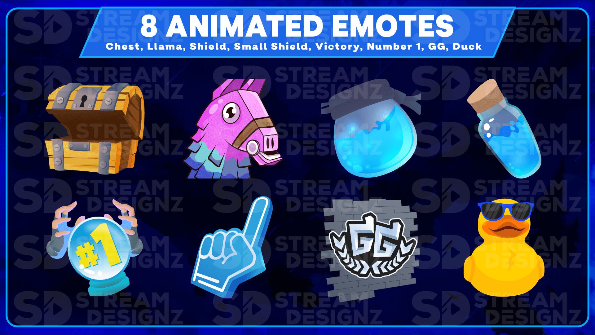 Ultimate stream package 8 animated emotes royale stream designz