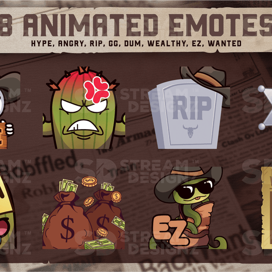 Ultimate stream package 8 animated emotes outlaw stream designz