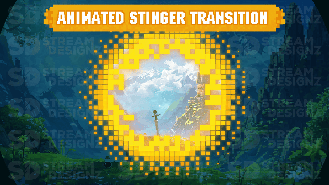 Stinger transition preview video pixel world stream designz