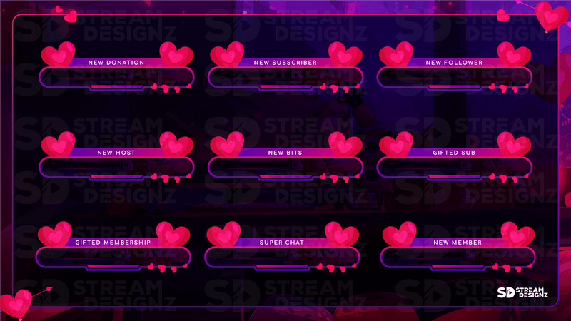 Animated stream alerts preview video valentine lofi stream designz