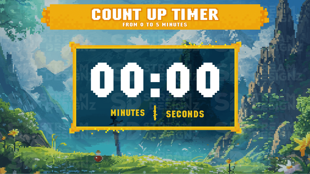 5 minute count up timer preview video pixel world stream designz
