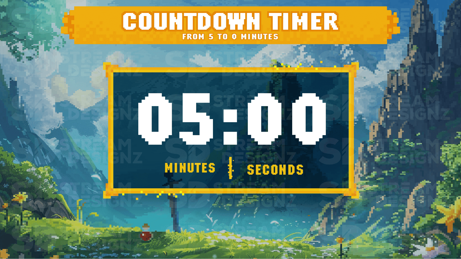 Stream Countdown Timer Overlay - Pixel World | Stream Designz