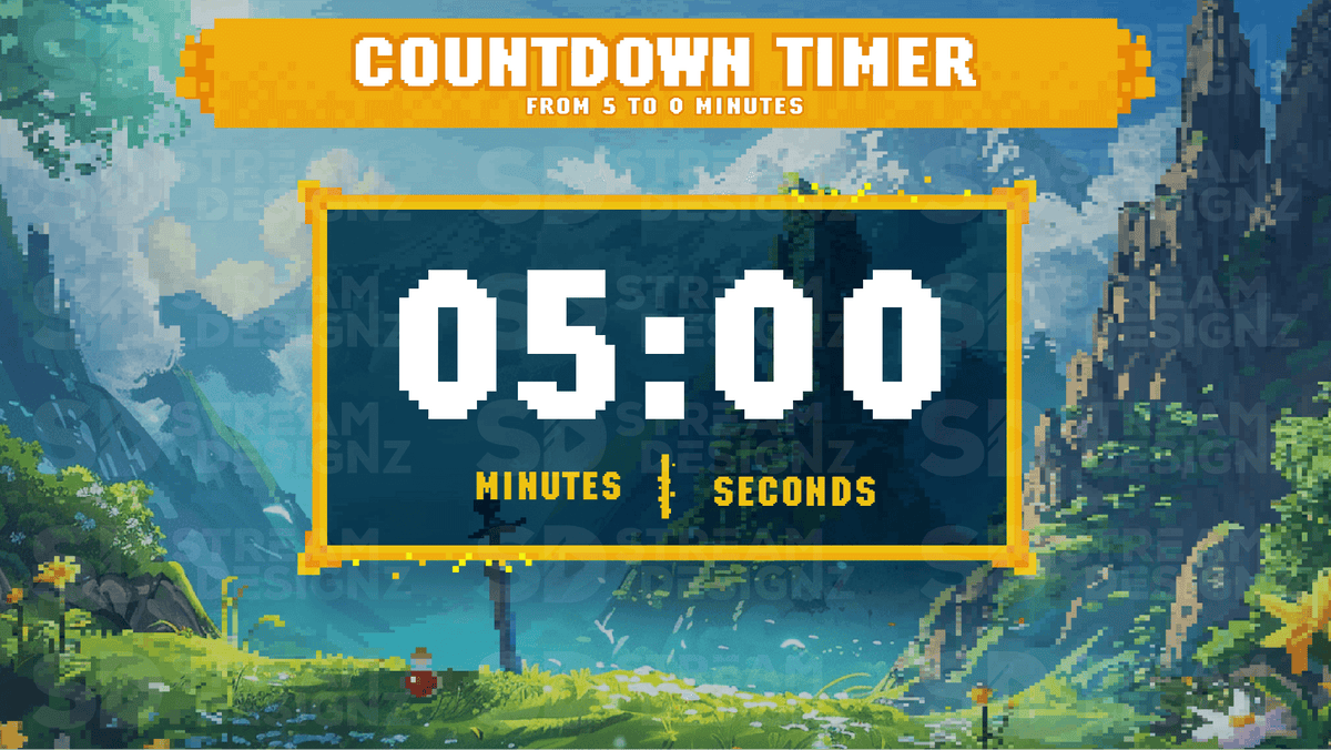Stream Countdown Timer Overlay - Pixel World | Stream Designz