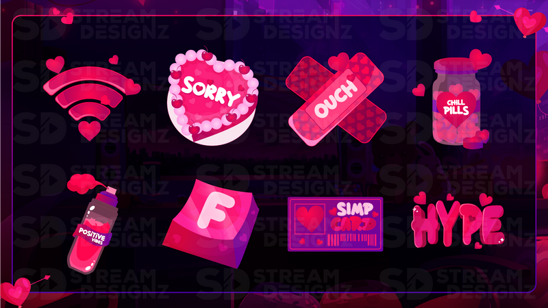 8 pack emotes preview video valentine lofi stream designz