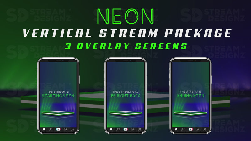 vertical stream overlay package 3 overlay screens neon stream designz