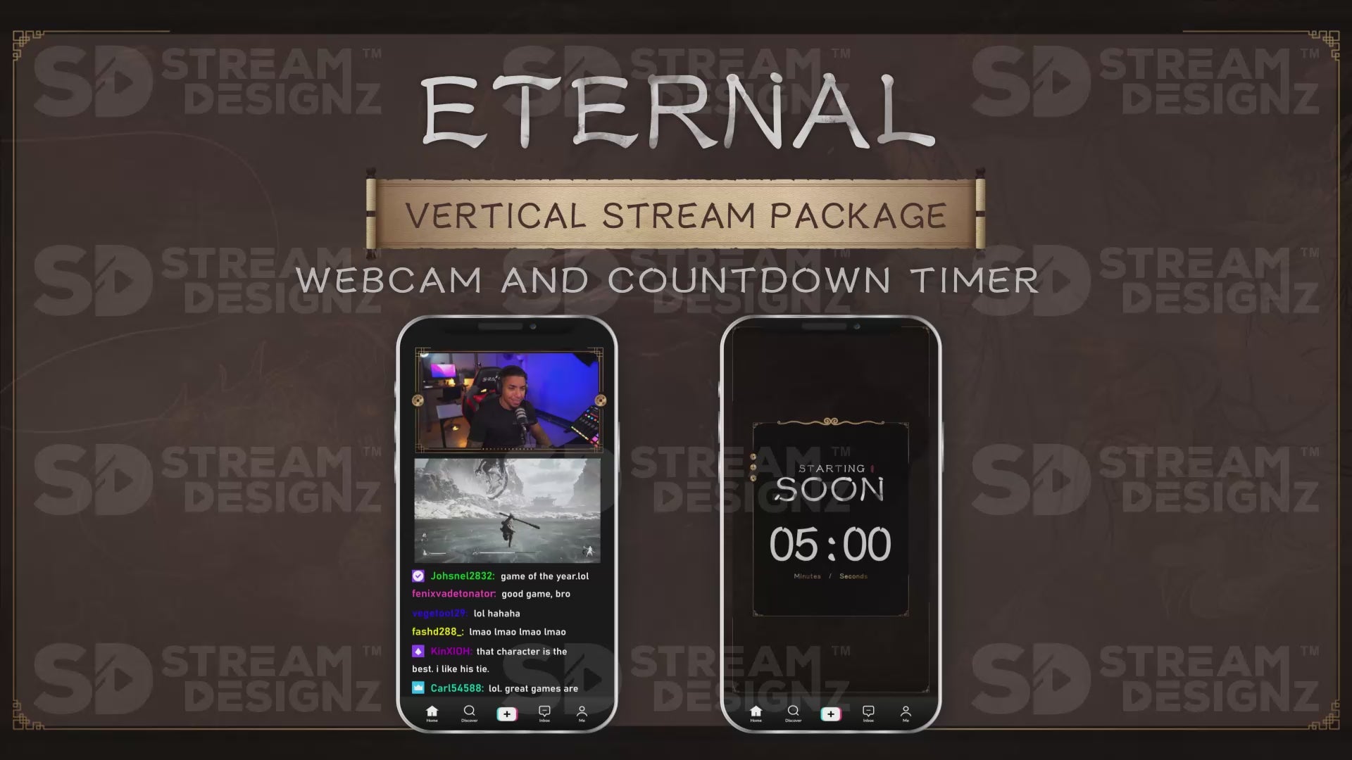 vertical stream overlay package webcam and countdown timer eternal stream designz