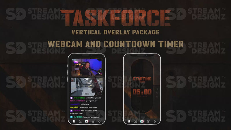 vertical stream overlay package webcam and countdown timer taskforce stream designz