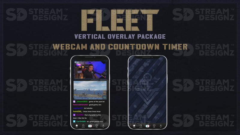 vertical stream overlay package webcam and countdown timer fleet stream designz