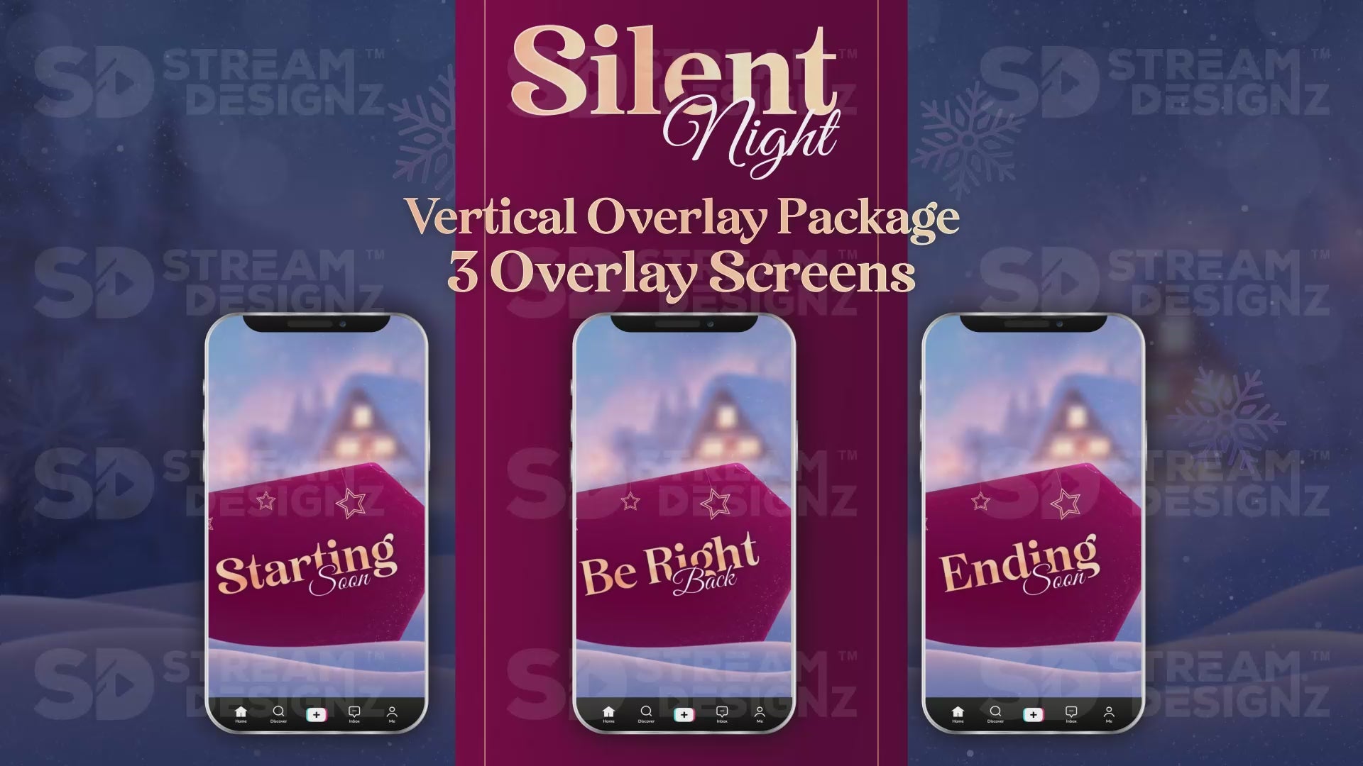 vertical stream overlay package 3 overlay screens silent night stream designz