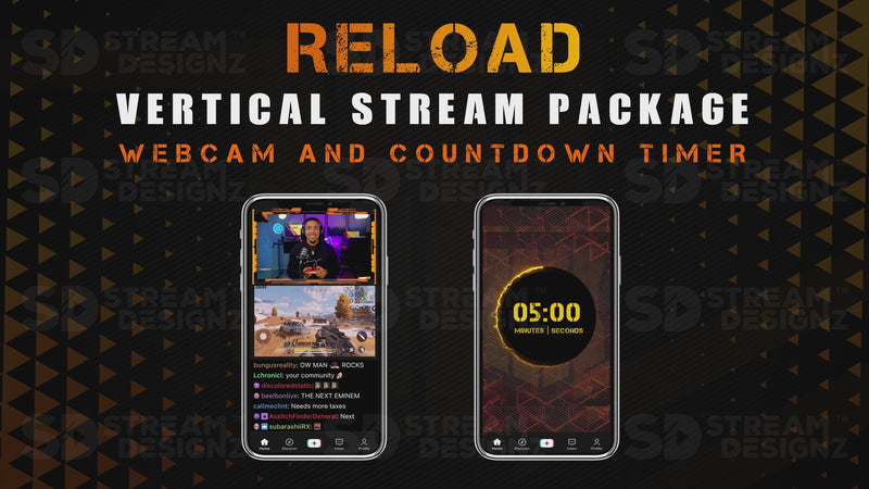 vertical stream overlay package webcam and countdown timer reload stream designz